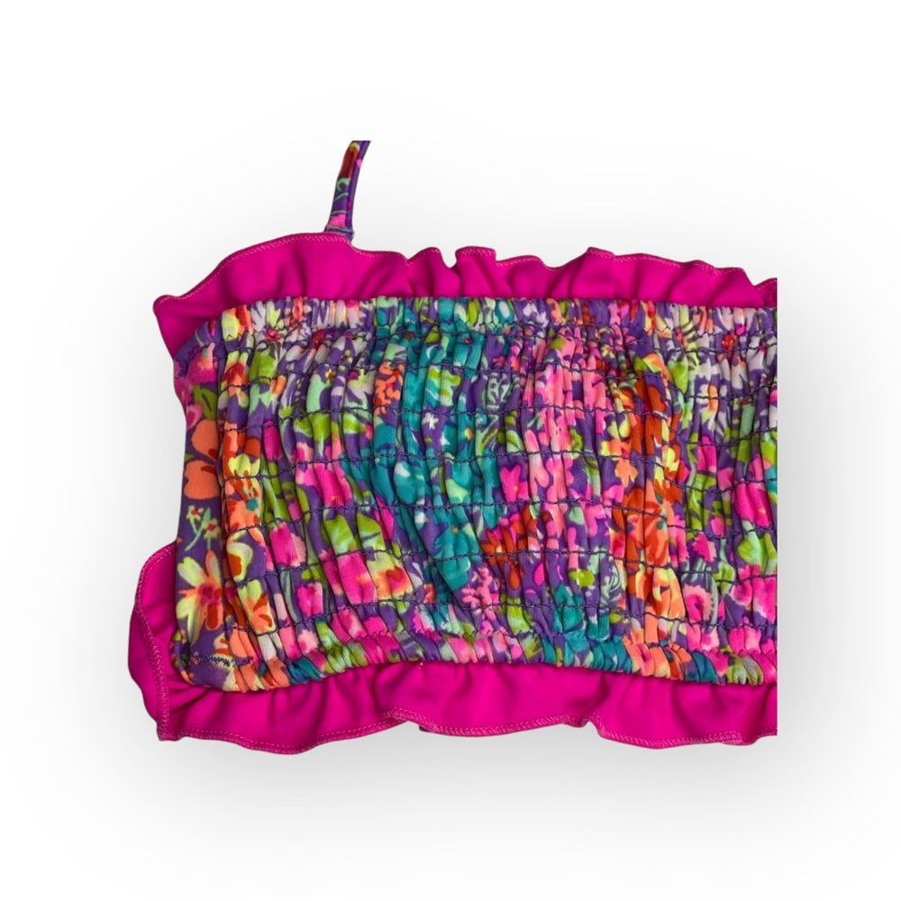 Victoria’s Secret Swim 𑁍 Floral Ruffle Bandeau 2 Piece Bikini Set 𑁍 Fuchsia M - Picture 5 of 16